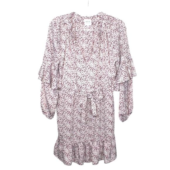 Misa Los Angeles Nehda Ruffle Mini Dress White Purple Dot Print Tie Waist Medium - Picture 2 of 11